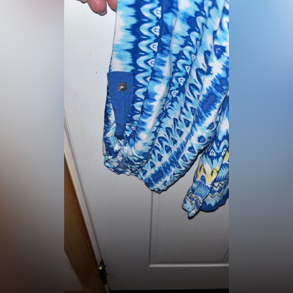 Ruby Rd. Boho Blue And Yellow Patterned Blouse Kn… - image 3